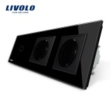 Intrerupator LIVOLO simplu cap scara / cap cruce cu touch si 2 prize din sticla SmartElectro IntelligentHouse