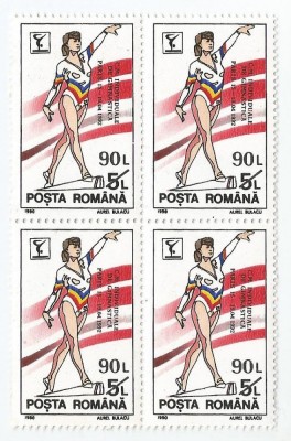|Romania, LP 1279/1992, Camp. Individ. de Gimnastica Paris (supr.), bloc 4, MNH foto