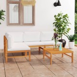 Cumpara ieftin Set mobilier grădină cu perne crem, 5 piese, lemn masiv de tec