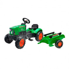 Tractor Falk pentru copii, cu pedale si remorca, verde