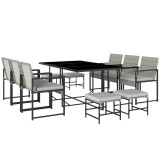 Outsunny Set de dining pentru patio 11 piese, mobilier exterior cu 6 fotolii, 4 pouf, gri | Aosom Romania