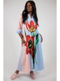 Cumpara ieftin Rochie Maxi Tulip Multicoloră, Buzunare, M&acirc;necă Lungă. Talie Unică (S-XL). Florală, Poliester/Elastan. Lungă 138cm, Bust 110cm