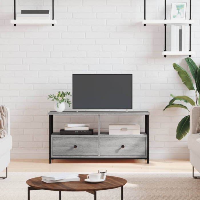vidaXL Comodă TV, sonoma gri, 90x33x45 cm, lemn prelucrat &amp; fier 831796