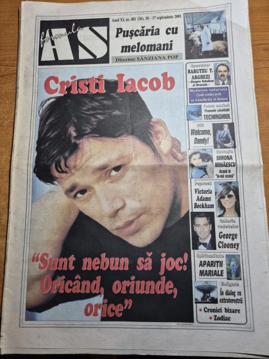 ziarul formula as 10 - 17 septembrie 2001 - cristi iacob , simona mihaescu , formatia animal x , dan bitman