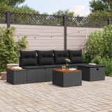 vidaXL Set de canapele pentru grădină cu pernă 6 pcs Negru Rattan poli 3360957