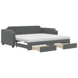 Cumpara ieftin Pat de zi cu extensie si sertare, gri inchis, 100x200 cm textil