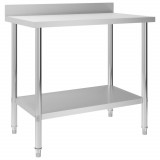 Masă de lucru vidaXL inox 100x60x93 cm cu bordură, blat bucătărie profesional, raft depozitare, argintiu