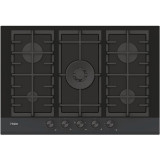 Plita incorporabila Haier HAVG75HB, Gaz, 5 arzatoare, Aprindere electrica, Wok, Gratar fonta, 75 cm, Sticla neagra