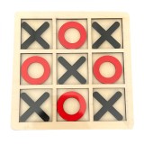 Jucarie montessori tic tac toe, flippy, educativa, interactiva, din lemn, x si o, 9 piese, 14.3x14.3 cm, negru rosu