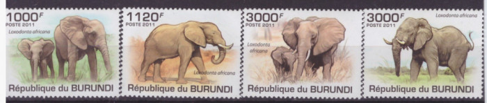 126-BURUNDI -FAUNA-Elefenti-Serie de 4 timbre nestampilate MNH