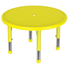 Masa rotunda, 85 cm diametru, galbena, din plastic, reglabila, marimea 0-3 pentru gradinita