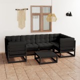 vidaXL Set mobilier grădină cu perne, 7 piese, negru, lemn masiv pin 3077303