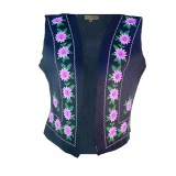 Cumpara ieftin Vesta traditionala neagra cu broderie florala mov - VT10
