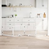 vidaXL Poartă c&acirc;ini pliabilă cu ușă, 4 panouri, alb, 320 cm, lemn plop