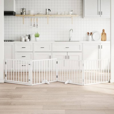 vidaXL Poartă c&amp;acirc;ini pliabilă cu ușă, 4 panouri, alb, 320 cm, lemn plop 352185 foto