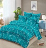 Cumpara ieftin Lenjerie de pat 4 piese Finet turcoaz, model geometric, 200x230 cm