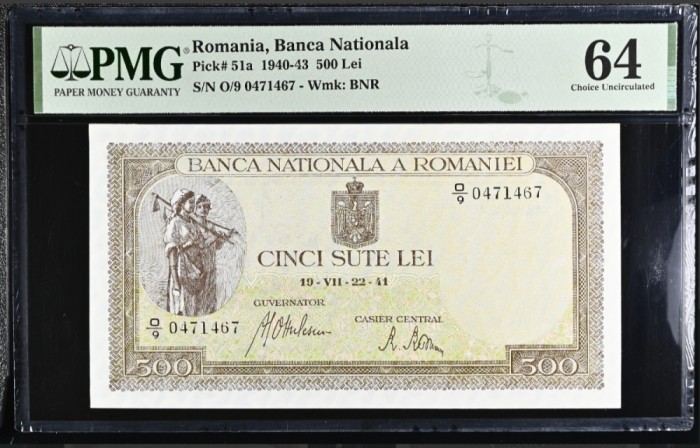 500 lei 1941 PMG64 UNC bancnota gradata
