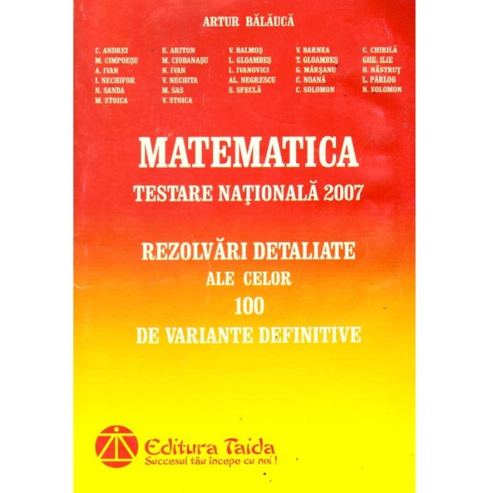 colectiv - Matematica. Testare nationala 2007. Rezolvari detaliate
