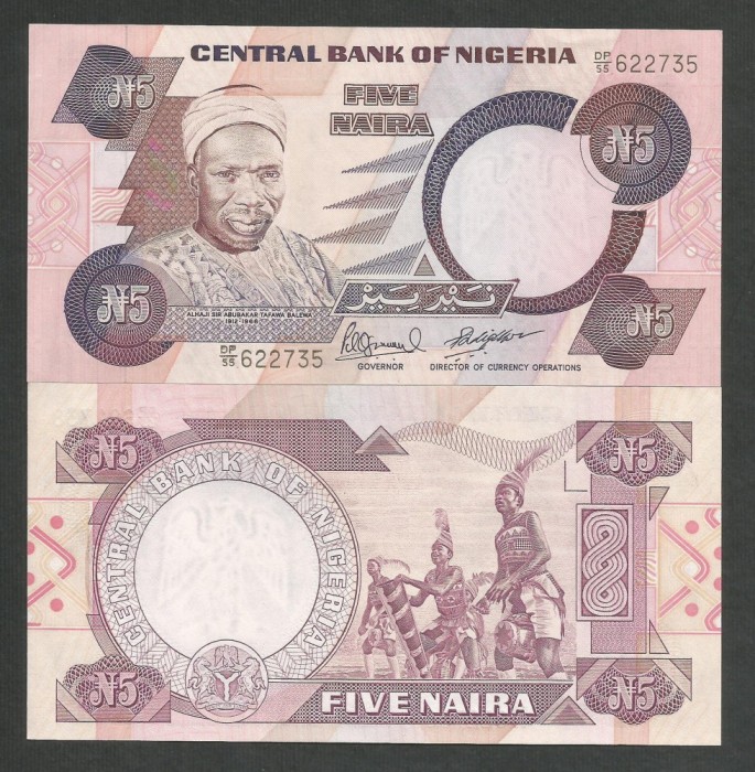 NIGERIA 5 NAIRA 1984 UNC [1] P- 24 ( hartie ) necirculata