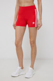 Cumpara ieftin Adidas Originals pantaloni scurți HC1958 femei, culoarea rosu, neted, high waist HC1958-VIVRED