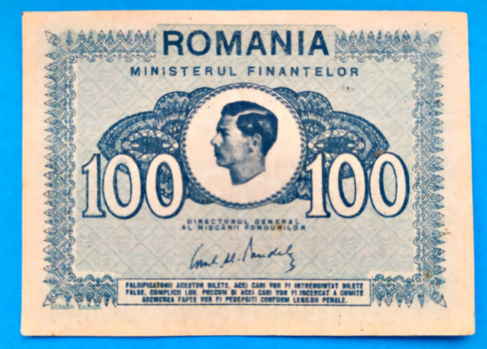 ROMANIA 100 LEI 1945 STARE FOARTE BUNA SPRE EXCELENTA