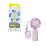 Ventilator de mana, cu suport pentru telefonul mobil, incarcare USB, buton On/OFF, 3 viteze, mov/roz