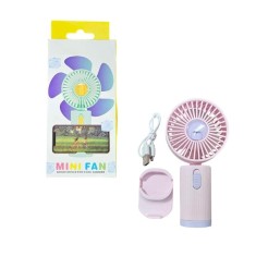 Ventilator de mana, cu suport pentru telefonul mobil, incarcare USB, buton On/OFF, 3 viteze, mov/roz