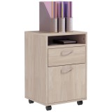 HOMCOM Dulap de Birou cu 4 Roți, Raft Deschis, 2 Sertare, Mobilier de Birou din Lemn și Metal, 40x35x60 cm, Lemn Natural | Aosom Romania