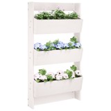 Jardinieră Perete 3 Niveluri vidaXL, Lemn Pin Masiv, 60x18.5x110cm, Alb, Ghiveci Vertical Suspendat, Grădină Balcon Terasă