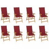 Set 8 Scaune Gradina Rabatabile cu Perne vidaXL, Lemn Tec, Rosu Vin, Pliabile, Reglabile, 57x71.5x109 cm