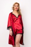 Set Pijama Satin Din 4 Piese Sarah - Grena, M(38)