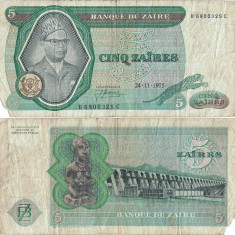 1975 ( 24 XI ) , 5 zaïres ( P-21a.3 ) - Zair