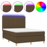 Cumpara ieftin Pat cu arcuri, saltea si LED, maro inchis, 140x200 cm, textil