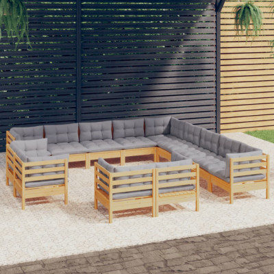 vidaXL Set mobilier de grădină cu perne, 13 piese gri, lemn masiv pin foto