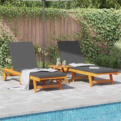 vidaXL Șezlong 2 pcs Maro 63 x 199 x 85cm Lemn masiv de acacia 3325195 foto
