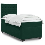 vidaXL Pat box spring cu saltea, verde &icirc;nchis, 90x200 cm, catifea 3293125
