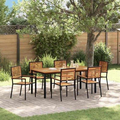 vidaXL Set de masă pentru grădină 7 pcs Negru și Lemn 180 x 90 x 75 cm 3365502 foto