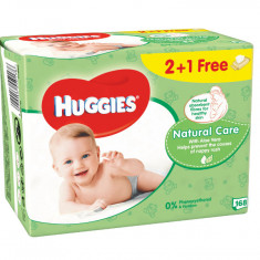 Servetele umede Huggies Natural Care, 2+1 pachete, 168 buc