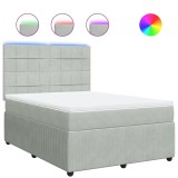 Cumpara ieftin Pat box spring cu saltea, gri deschis, 140x200 cm, catifea