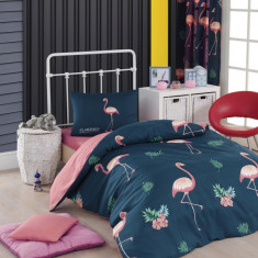 Set lenjerie de pat pentru o persoana Single XL (DE), 2 piese, Big Filamin - Dark Blue, Eponj Home, 65% bumbac/35% poliester