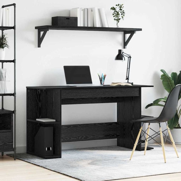 vidaXL Birou cu raft Stejar negru 140 x 50 x 75 cm Lemn compozit 879649