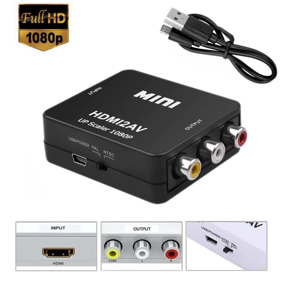 Adaptor HDMI la AV, Active, Full HD, convertor HDMI digital la 3 x RCA  analog, cu mufa video si sunet audio mama, cablu alimentare USB 5V,  compatibili | Okazii.ro