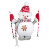 Figurină Crăciun, Om de Zăpadă, Spumă, Alb, 24cm, Fular Gri, Căciulă Roșie, Schiuri, Oem