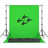 Kit studio, suport fudal reglabil, Verde, 2.6x3m, suport aluminiu, 4 clesti de suport al panzei, geanta de transport