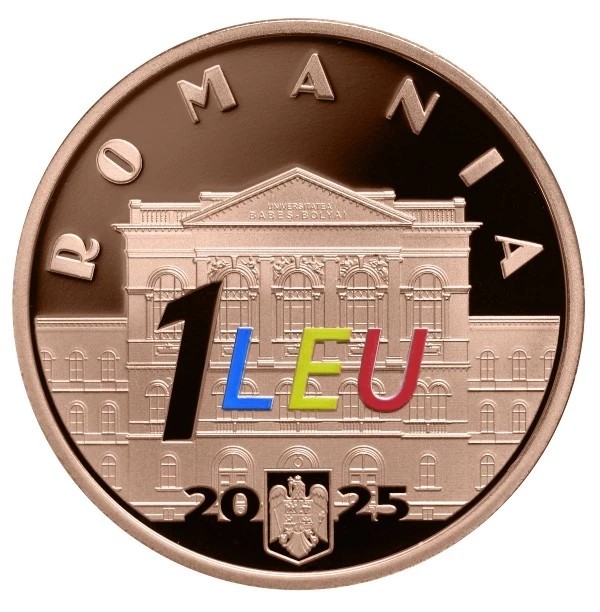 Romania 1 Leu 2025 - Lucian Blaga, in folder BNR, Tombac, KM-New UNC ...