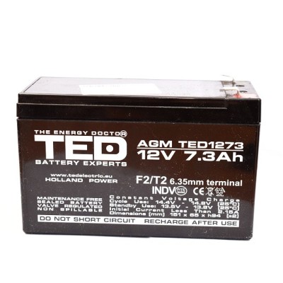 ACUMULATOR AGM VRLA 12V 7.3AH F2 TED foto
