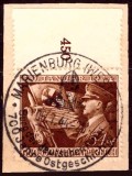 Germania Grossdeutsches Reich 1944 Aniversare 700 Ani Castelul Marienburg Timbru 54+96Pf Ștampilat cu C&acirc;mp Alb Superior pe Decupaj Poștal - A0029