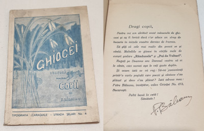 Carte de colectie anii 1930 GHIOCEI - Versuri pt copii cu AUTOGRAF P. Baleanu foto