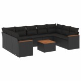 Cumpara ieftin Set canapele de gradina cu perne, 10 piese, negru, poliratan