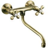 Baterie lavoar Ferro Antica BAI5BR, dubla comanda, cartus ceramic, aerator, pipa mobila, montare perete, Bronz
